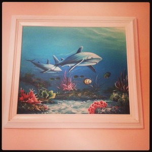 New relaxing strawberry mouse wall color with a beautiful shark painting that hangs above my bed. 